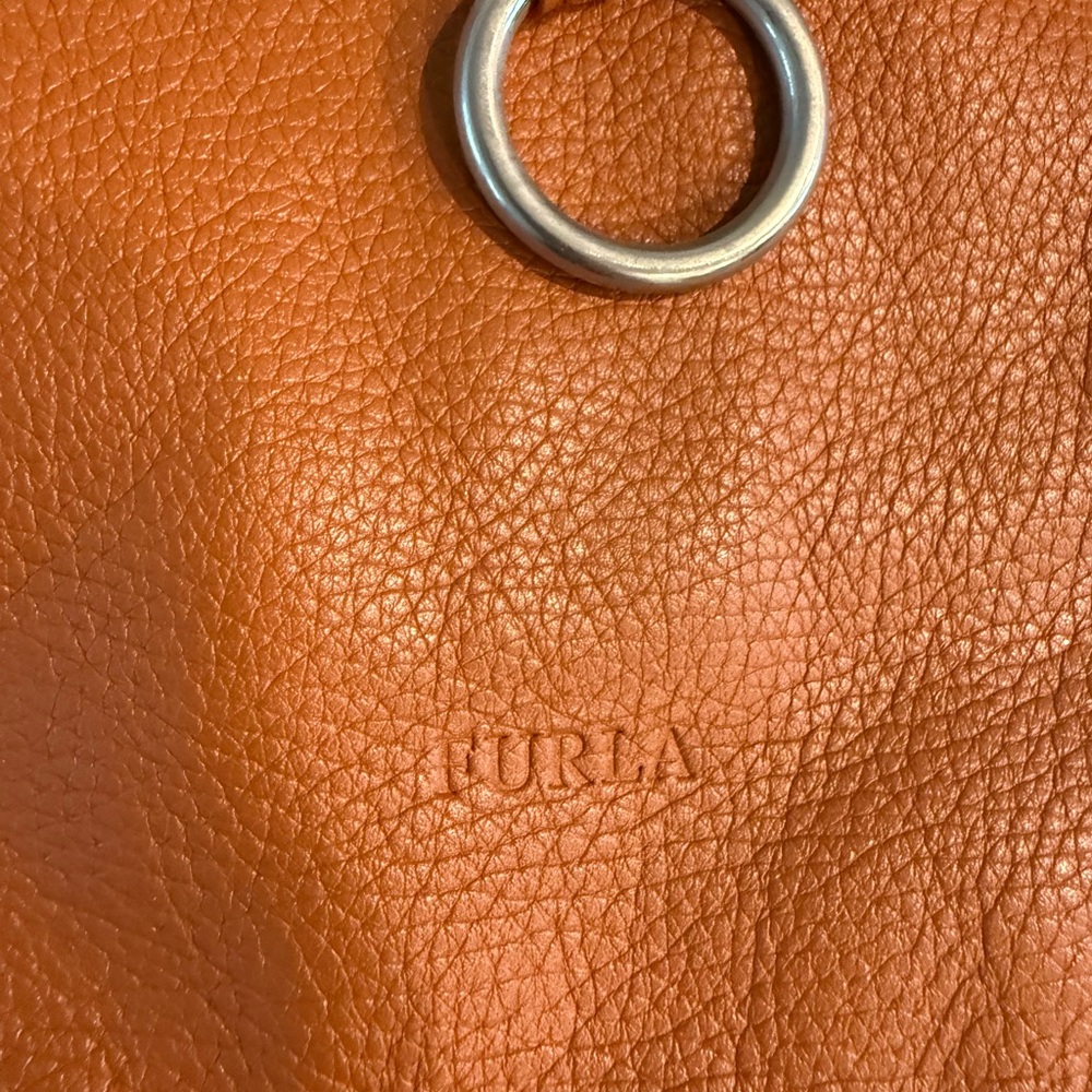 Orange Brown Leather Original Furla Drawstring Hobo Bag Purse - Picture 2 of 8